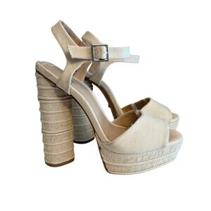 Schutz Jane Platform High Heel Sandal 9.5B Cream Leather Open Toe Party Cocktail